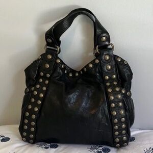 Kooba Ada black leather handbag with gold studs